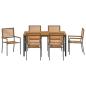 Preview: 7-teiliges Garten Essgruppen Set Grau Polyrattan Akazie, Stapelbare Gartenstühle mit Kissen 2 Stück Grau Polyrattan, Gartentisch 150x90x75 cm aus massivem Akazienholz und Metall