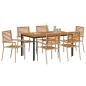 Preview: 7-teiliges Garten Essset Beige Poly Rattan Akazie, stapelbare Sessel mit Kissen - Set von 2 in Beige Poly Rattan, Gartentisch 150x90x75 cm aus massivem Akazienholz und Metall
