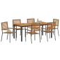 Preview: 7-teilige Garten-Essgruppe Grau Poly-Rattan Akazie, Stapelbare Gartenstühle mit Kissen 2 Stk Grau Poly-Rattan, Gartentisch 180x90x75 cm aus massiver Akazie und Metall