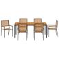 Preview: 7-teilige Garten-Essgruppe Grau Poly-Rattan Akazie, Stapelbare Gartenstühle mit Kissen 2 Stk Grau Poly-Rattan, Gartentisch 180x90x75 cm aus massiver Akazie und Metall