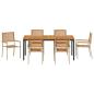 Preview: 7-teilige Garten Essgruppe Beige Poly Rattan Akazie, Stapelbare Gartenstühle mit Kissen - Set von 2 in Beige Poly Rattan, Gartentisch 180x90x75 cm Massiv Akazienholz und Metall