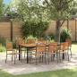Preview: ARDEBO.de - 9-teiliges Garten-Essgruppe Grau Poly Rattan Akazie, Stapelbare Gartenstühle mit Kissen 2 Stück Grau Poly Rattan, Gartentisch 200x90x75 cm aus massivem Akazienholz und Metall