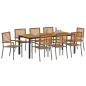 Preview: 9-teiliges Garten-Essgruppe Grau Poly Rattan Akazie, Stapelbare Gartenstühle mit Kissen 2 Stück Grau Poly Rattan, Gartentisch 200x90x75 cm aus massivem Akazienholz und Metall