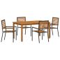 Preview: 5-teiliges Garten Esszimmer Set Schwarz Polyrattan Akazie, Stapelbare Gartenstühle mit Kissen 2 Stück Schwarz Polyrattan