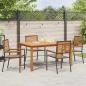 Preview: 5-teiliges Garten Esszimmer Set Schwarz Polyrattan Akazie, Stapelbare Gartenstühle mit Kissen 2 Stück Schwarz Polyrattan