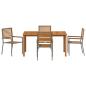 Preview: 5-teiliges Garten Essset Grau Poly Rattan Akazie, Stapelbare Gartenstühle mit Kissen 2 Stück Grau Poly Rattan