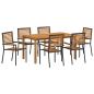 Preview: 7-teilige Garten-Essgruppe Schwarz Poly-Rattan Akazie, Stapelbare Gartenstühle mit Kissen 2 Stk Schwarz Poly-Rattan