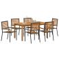 Preview: 7-teilige Garten-Essgruppe Schwarz Poly-Rattan Akazie, Stapelbare Gartenstühle mit Kissen 2 Stk Schwarz Poly-Rattan