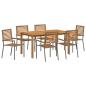 Preview: 7-teiliges Garten-Essset Grau Poly Rattan Akazie, Stapelbare Gartenstühle mit Kissen 2 Stück Grau Poly Rattan