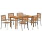 Preview: 7-teiliges Garten-Essset Grau Poly Rattan Akazie, Stapelbare Gartenstühle mit Kissen 2 Stück Grau Poly Rattan