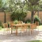 Preview: ARDEBO.de - 7-teilige Garten-Essgruppe Beige Poly Rattan Akazie, Stapelbare Gartenstühle mit Kissen - Set aus 2 in Beige Poly Rattan