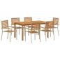 Preview: 7-teilige Garten-Essgruppe Beige Poly Rattan Akazie, Stapelbare Gartenstühle mit Kissen - Set aus 2 in Beige Poly Rattan