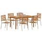 Preview: 7-teilige Garten-Essgruppe Beige Poly Rattan Akazie, Stapelbare Gartenstühle mit Kissen - Set aus 2 in Beige Poly Rattan