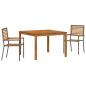 Preview: 3-teilige Garten Essgruppe Grau Poly-Rattan Akazie, Stapelbare Gartenstühle mit Kissen 2 Stück Grau Poly-Rattan