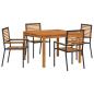 Preview: 5-teiliges Garten Esszimmer Set Schwarzes Poly Rattan Akazie, Stapelbare Gartenstühle mit Kissen 2 Stück Schwarzes Poly Rattan