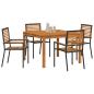 Preview: 5-teiliges Garten Esszimmer Set Schwarzes Poly Rattan Akazie, Stapelbare Gartenstühle mit Kissen 2 Stück Schwarzes Poly Rattan