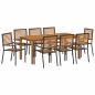 Preview: 9-teiliges Garten-Essset Schwarz Poly Rattan Akazie, Stapelbare Gartenstühle mit Kissen 2 Stück Schwarz Poly Rattan