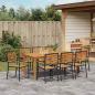 Preview: 9-teiliges Garten-Essset Schwarz Poly Rattan Akazie, Stapelbare Gartenstühle mit Kissen 2 Stück Schwarz Poly Rattan