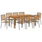 Preview: 9-teiliges Garten Esszimmer Set Grau Poly Rattan Akazie, Stapelbare Gartenstühle mit Kissen 2 Stk Grau Poly Rattan