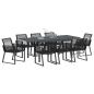 Preview: 9-teiliges Garten Esszimmer Set Schwarz Poly Rattan, Erweiterbarer Gartentisch Anthrazit (140-210)x90x73 cm Stahl
