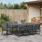 Preview: 9-teiliges Garten-Essset mit Polstern Schwarz Poly Rattan, Erweiterbarer Gartentisch Anthrazit (140-210)x90x73 cm Stahl