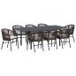 Preview: 10-teiliges Garten Essset mit Kissen Braunes Poly-Rattan, Ausziehbarer Gartentisch Anthrazit (140-210)x90x73 cm Stahl