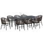 Preview: 10-teiliges Garten Essset mit Kissen Braunes Poly-Rattan, Ausziehbarer Gartentisch Anthrazit (140-210)x90x73 cm Stahl