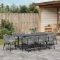 Preview: 10-teiliges Garten-Esstisch-Set mit Kissen, graues Poly-Rattan, Ausziehbarer Gartentisch Anthrazit (140-210)x90x73 cm Stahl