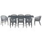 Preview: 10-teiliges Garten-Esstisch-Set mit Kissen, graues Poly-Rattan, Ausziehbarer Gartentisch Anthrazit (140-210)x90x73 cm Stahl