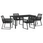 Preview: 5-teiliges Garten Essgruppe Schwarz Poly-Rattan