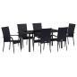 Preview: 7-teiliges Garten-Essset schwarzes Poly-Rattan