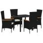 Preview: 5 Teile Garten-Essgruppe mit Kissen Schwarzes Poly-Rattan