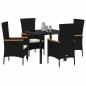Preview: 5 Teile Garten-Essgruppe mit Kissen Schwarzes Poly-Rattan
