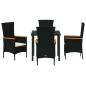 Preview: 5 Teile Garten-Essgruppe mit Kissen Schwarzes Poly-Rattan