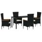 Preview: 5-teiliges Garten-Esszimmer-Set mit Kissen Schwarz Poly-Rattan