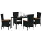 Preview: 5-teiliges Garten-Esszimmer-Set mit Kissen Schwarz Poly-Rattan