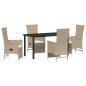 Preview: 5-teiliges Garten-Esszimmer-Set mit Kissen Beige Poly-Rattan