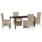 Preview: 5-teiliges Garten-Dining-Set mit Kissen in Beige, Poly-Rattan
