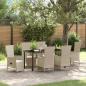 Preview: ARDEBO.de - 7-teiliges Garten-Dining-Set mit Kissen Beige Poly Rattan