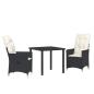 Preview: 3-teiliges Garten-Esszimmer set mit Kissen Schwarz Poly-Rattan