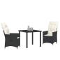 Preview: 3-teiliges Garten-Esszimmer set mit Kissen Schwarz Poly-Rattan