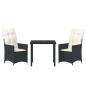 Preview: 3-teiliges Garten-Esszimmer set mit Kissen Schwarz Poly-Rattan