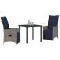 Preview: 3-teiliges Garten Esszimmer Set mit Kissen Grau Poly-Rattan, Gartentisch Schwarz 80x80x73 cm Temperglas