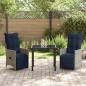 Preview: 3-teiliges Garten Esszimmer Set mit Kissen Grau Poly-Rattan, Gartentisch Schwarz 80x80x73 cm Temperglas
