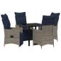 Preview: 5-teilige Garten Essgruppe mit Kissen Grau Poly Rattan, Gartentisch Schwarz 80x80x73 cm Sicherheitsglas