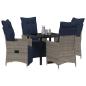 Preview: 5-teilige Garten Essgruppe mit Kissen Grau Poly Rattan, Gartentisch Schwarz 80x80x73 cm Sicherheitsglas