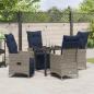 Preview: 5-teilige Garten Essgruppe mit Kissen Grau Poly Rattan, Gartentisch Schwarz 80x80x73 cm Sicherheitsglas