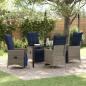 Preview: ARDEBO.de - 5-tlg. Garten Essset mit Kissen in Grau Poly Rattan, Gartentisch Schwarz 140x80x73 cm mit Sicherheitsglas
