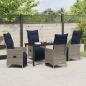 Preview: 5-tlg. Garten Essset mit Kissen in Grau Poly Rattan, Gartentisch Schwarz 140x80x73 cm mit Sicherheitsglas