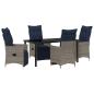 Preview: 5-teilige Garten Esszimmer Set mit Kissen Graues Poly Rattan, Gartentisch Schwarz 160x80x73 cm Temperglas